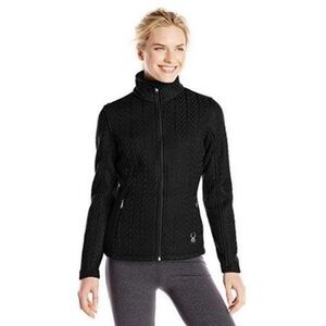 Spyder Major Cable Stryke zip up Large Fleece lined Black Sweater w/ pockets EUC